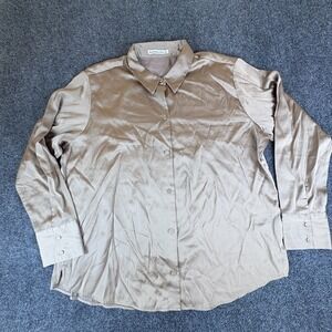 Abercrombie & Fitch Shirt Women XL Champagne Satin Viscose Long Sleeve Button Up